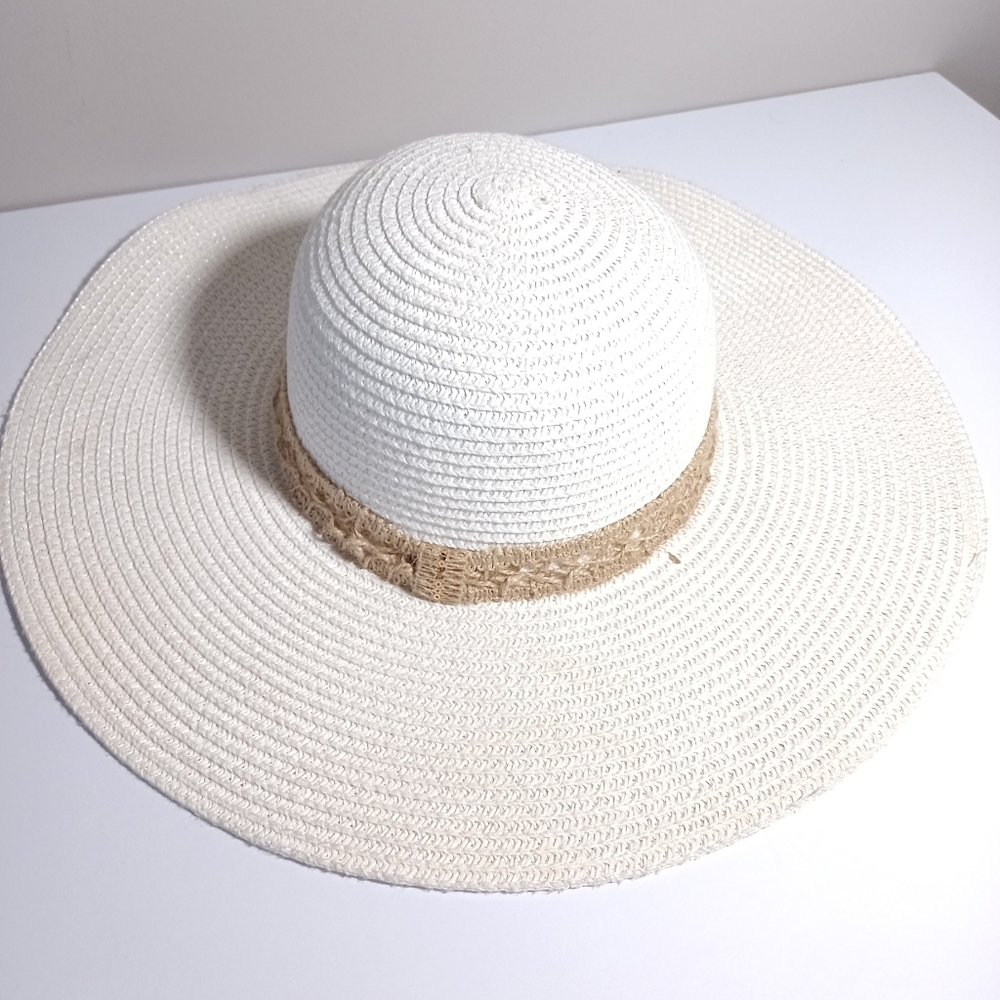 Magid Crochet Chain Brim Straw Floppy Sun Hat in Natural 100% Paper